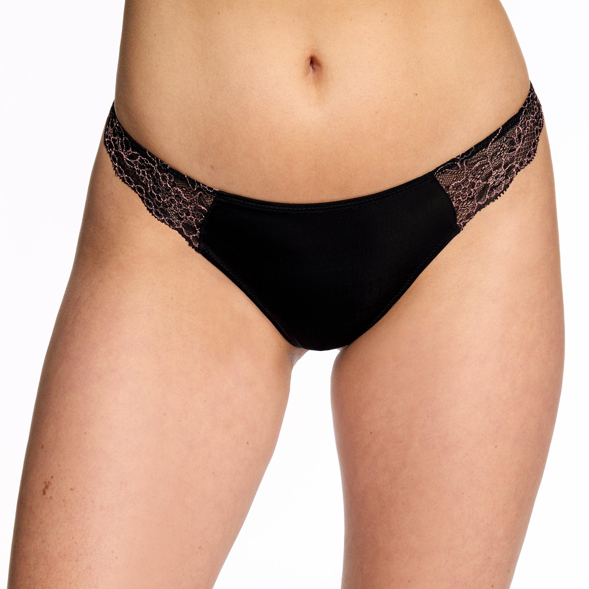 Under Smooth Lace Thong Black Two-Tone